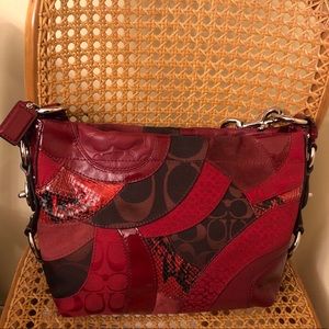 Coach F14005 Carly red patchwork snake hobo purse